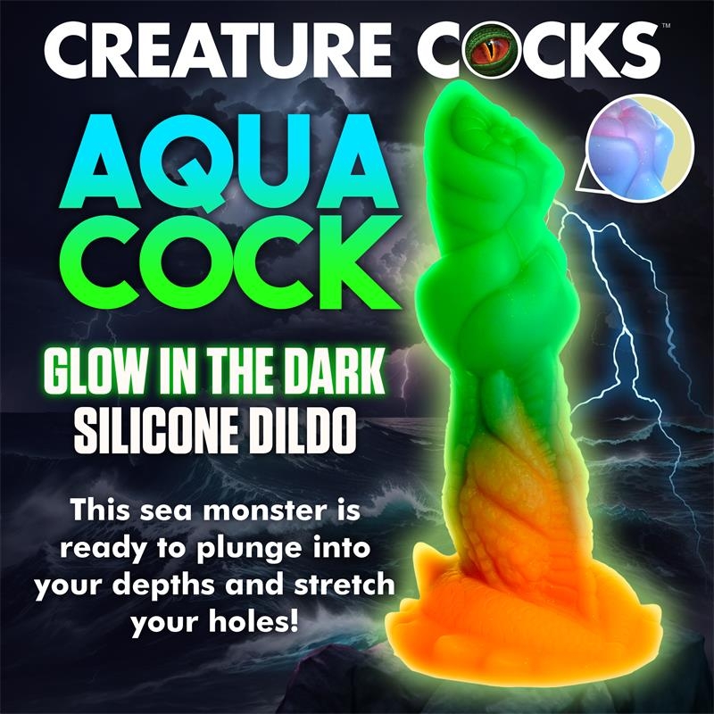 Aqua Cock Dildo Brilla en la Oscuridad Silicona
