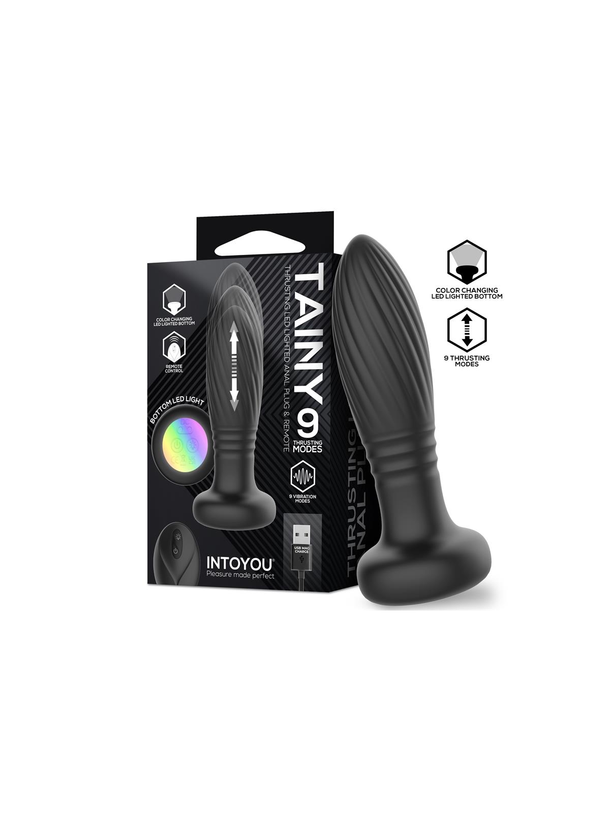 Tiany Plug Anal con Thrusting y Luces Led con Control Remoto