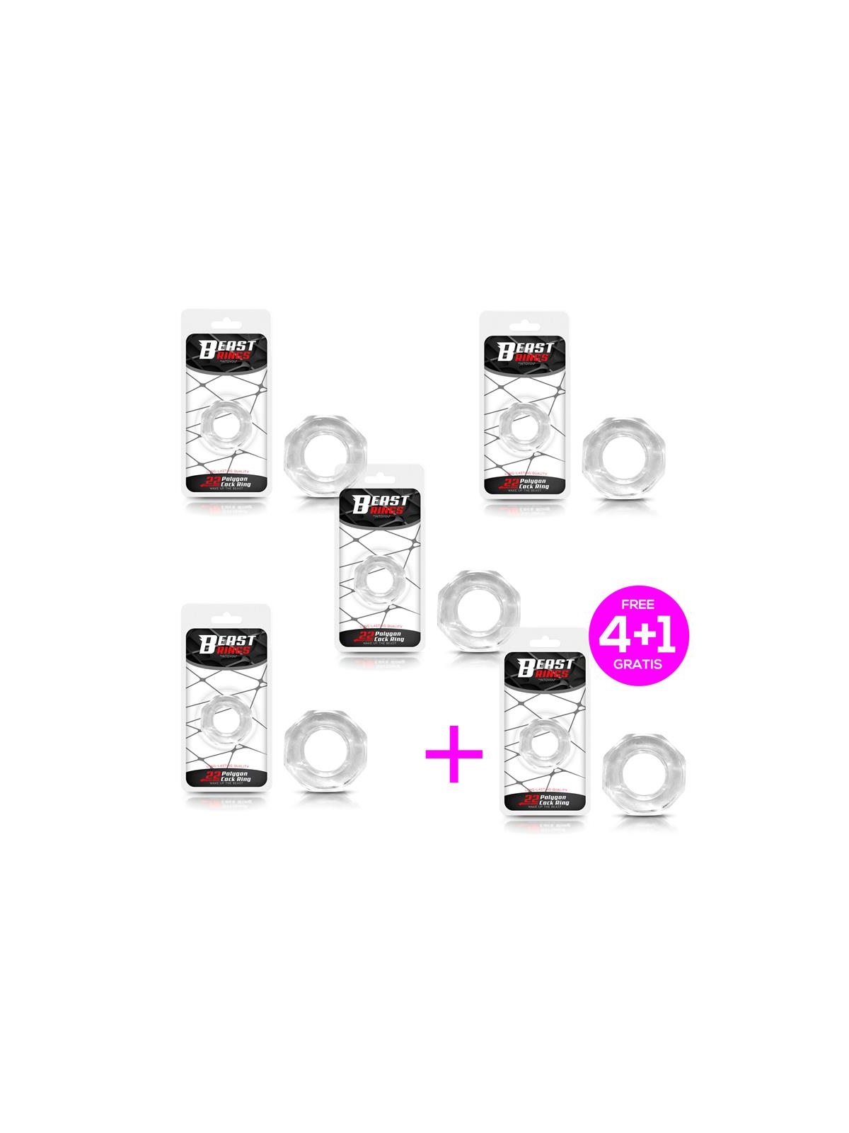 Pack 41 Anillo para el Pene Super Flexible Poligonal 22 cm Transparente