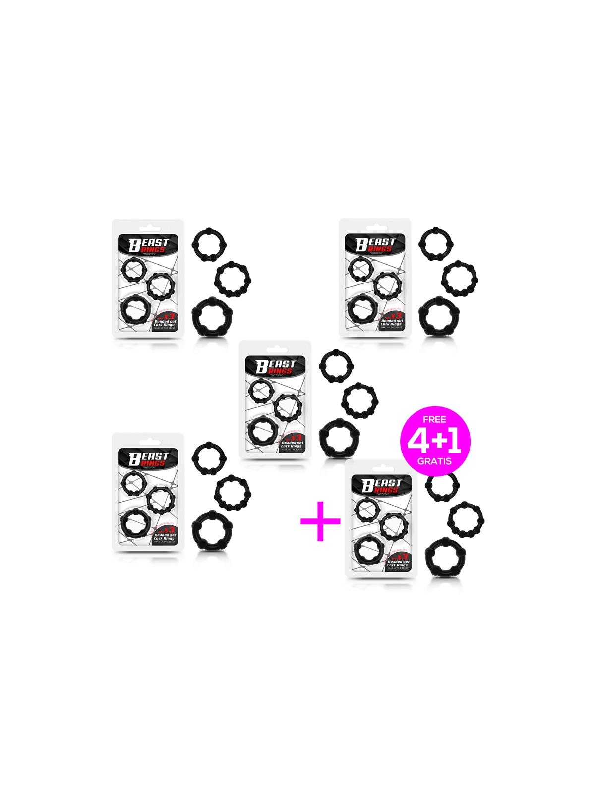 Pack 41 Set 3 Anillos para el Pene Beaded Flexible Negro