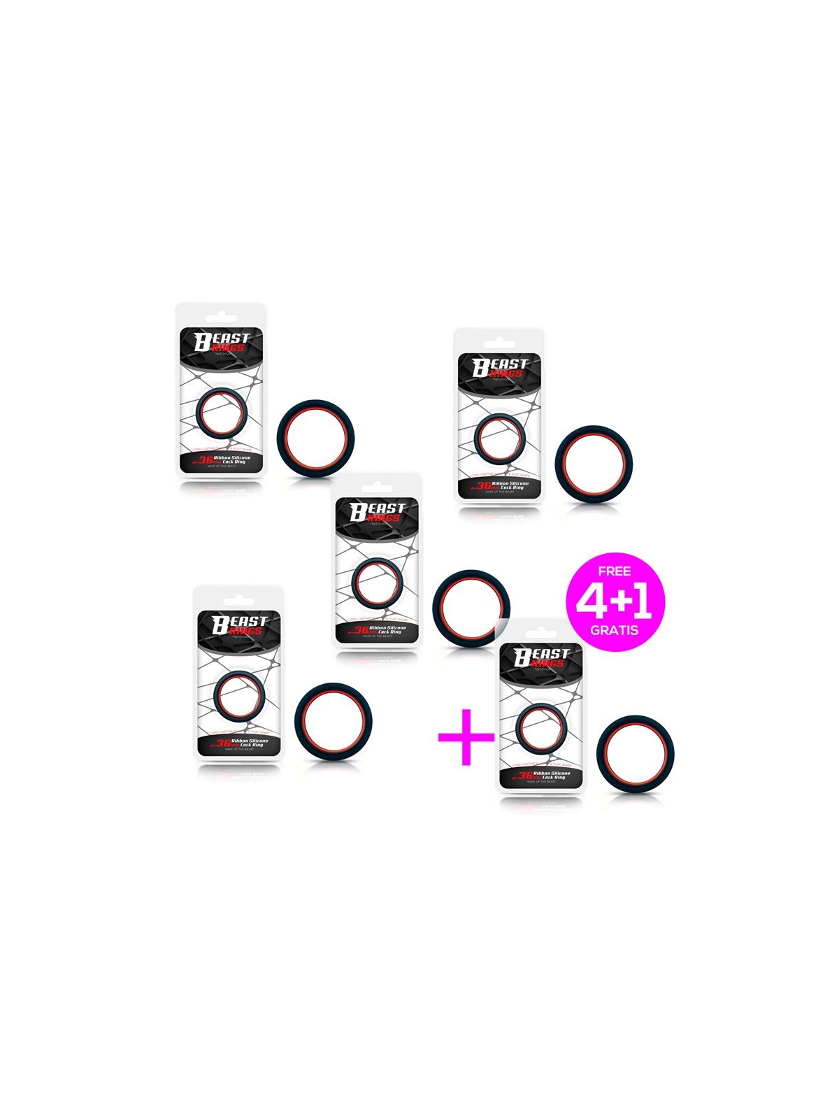 Pack 41 Anillo para el Pene Silicona Rojo y Negro 36cm
