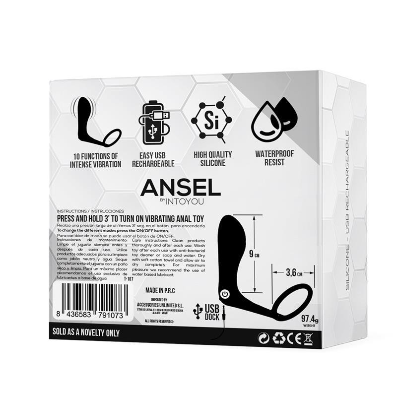 Ansel Plug Anal con Vibracion y Anillo USB Silicona