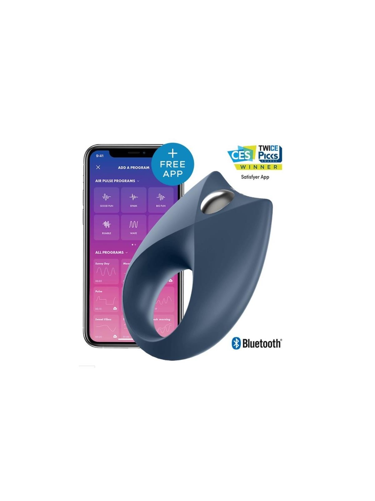 Royal One Anillo Vibrador con APP Azul