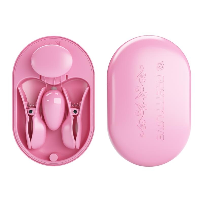 Surprise Box Huevo Vibrador y Pinzas para Pezones con Electro Estimulacion Rosa