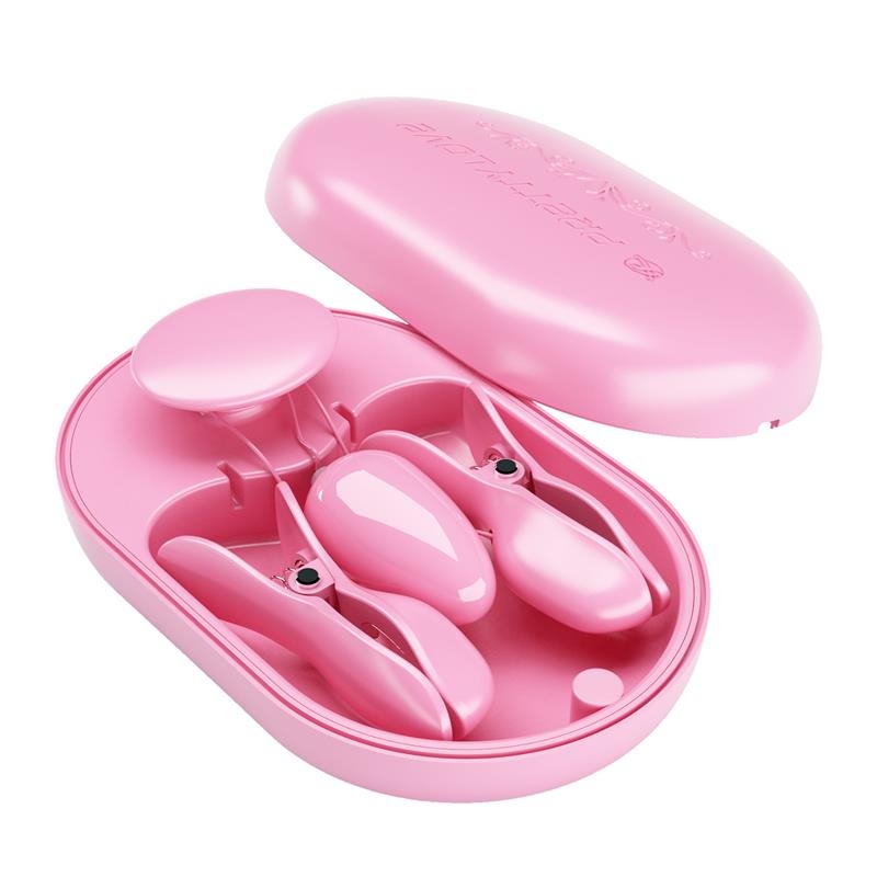 Surprise Box Huevo Vibrador y Pinzas para Pezones con Electro Estimulacion Rosa