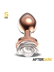 Plug Anal de Metal Oro Rosa con Rosa Blanca en la Base Talla S