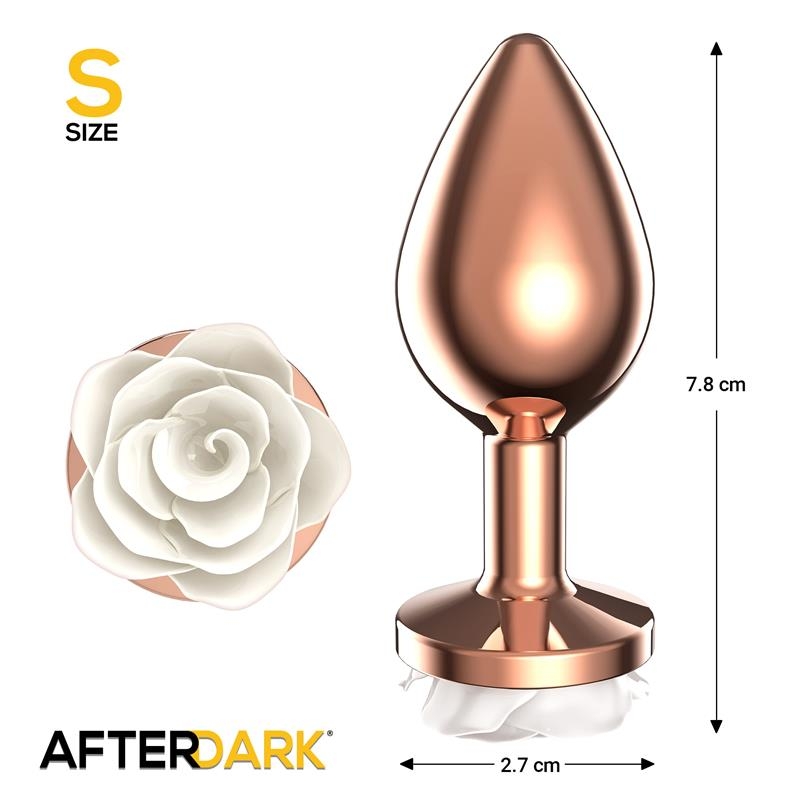 Plug Anal de Metal Oro Rosa con Rosa Blanca en la Base Talla S