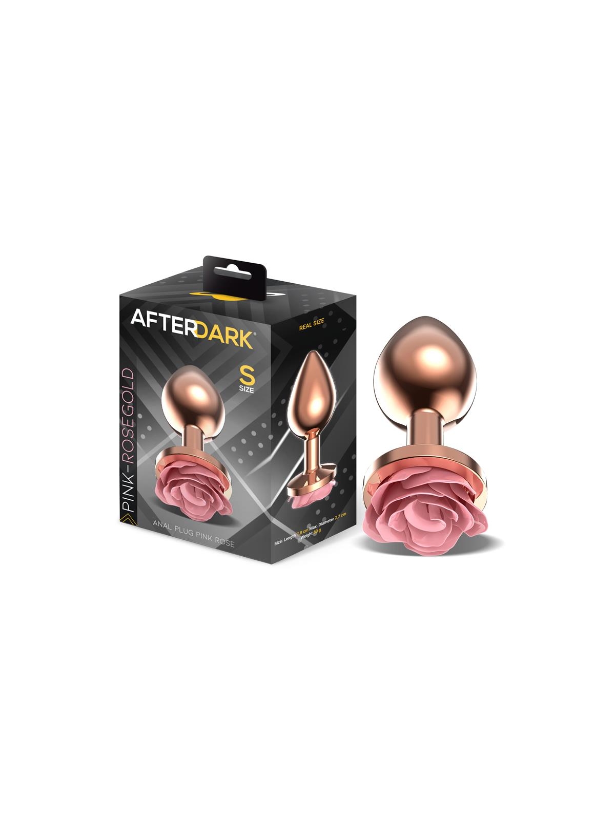 Plug Anal de Metal Oro Rosa con Rosa Rosa en la Base Talla S