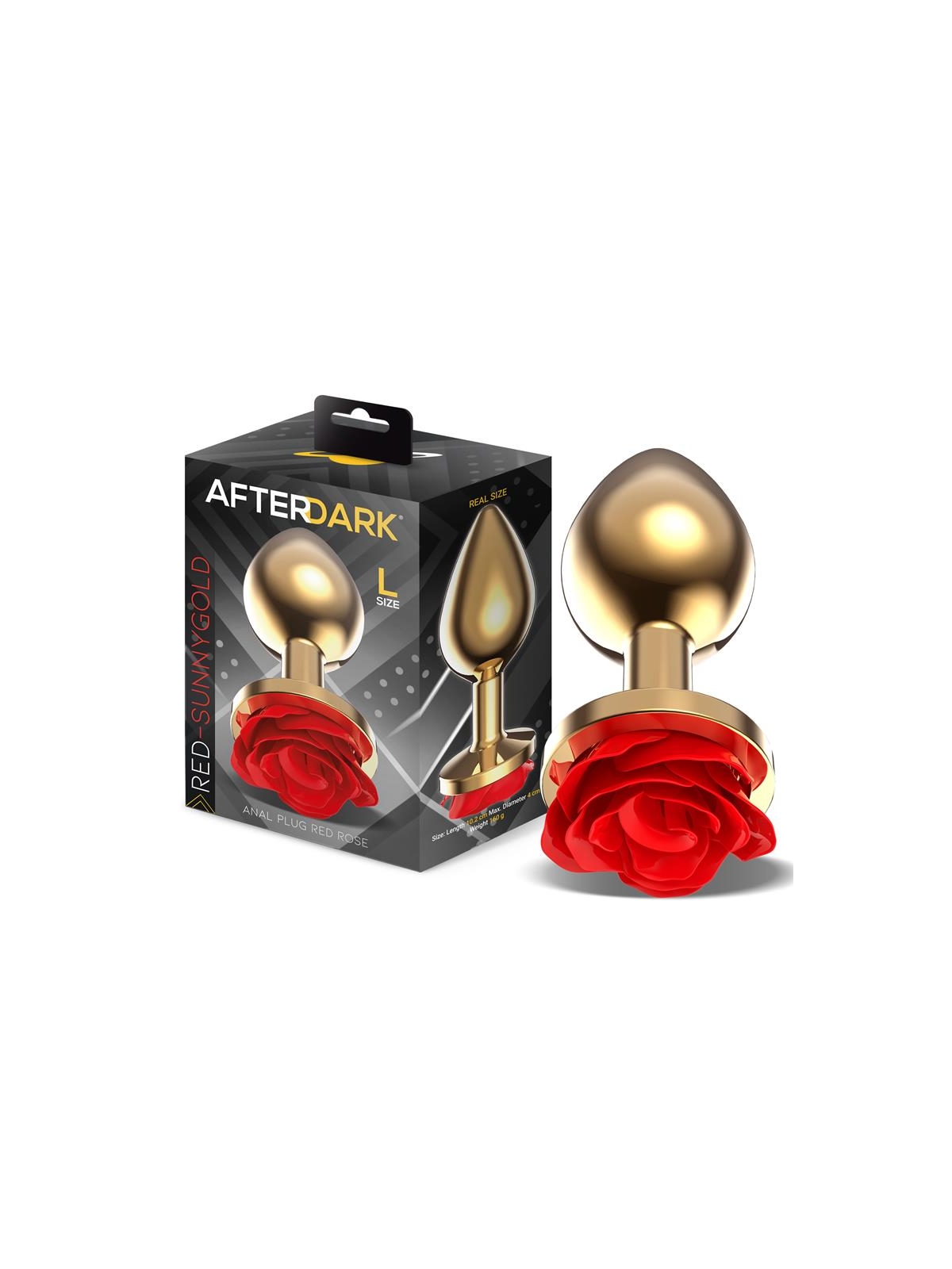 Plug Anal de Metal Dorado con Rosa Roja en la Base Talla L