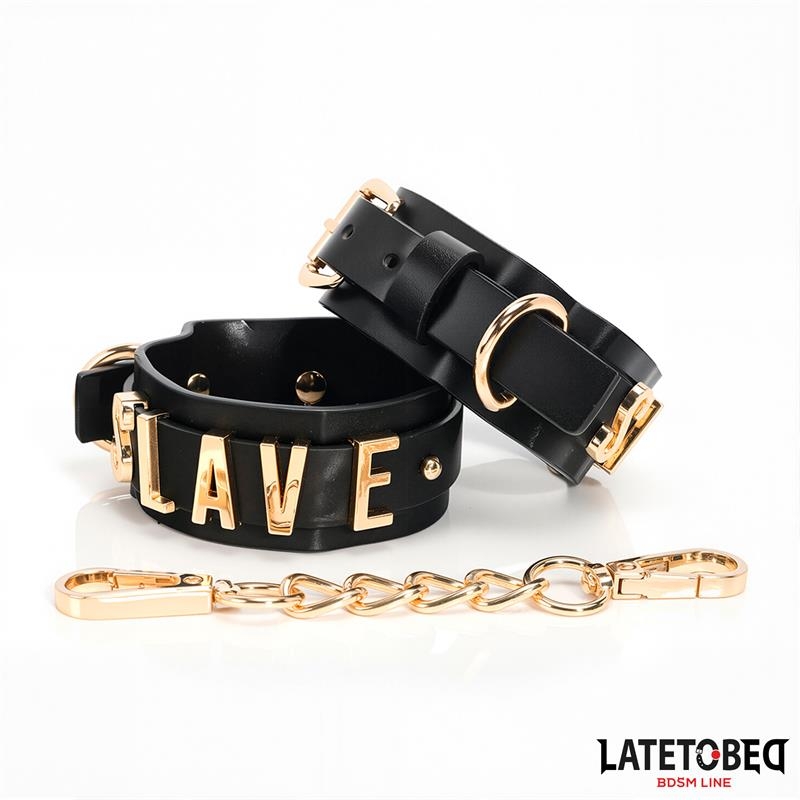 Esposas para Tobillos SLAVE con Cadena Dorada Esposas para Tobillos SLAVE con Cadena Dorada