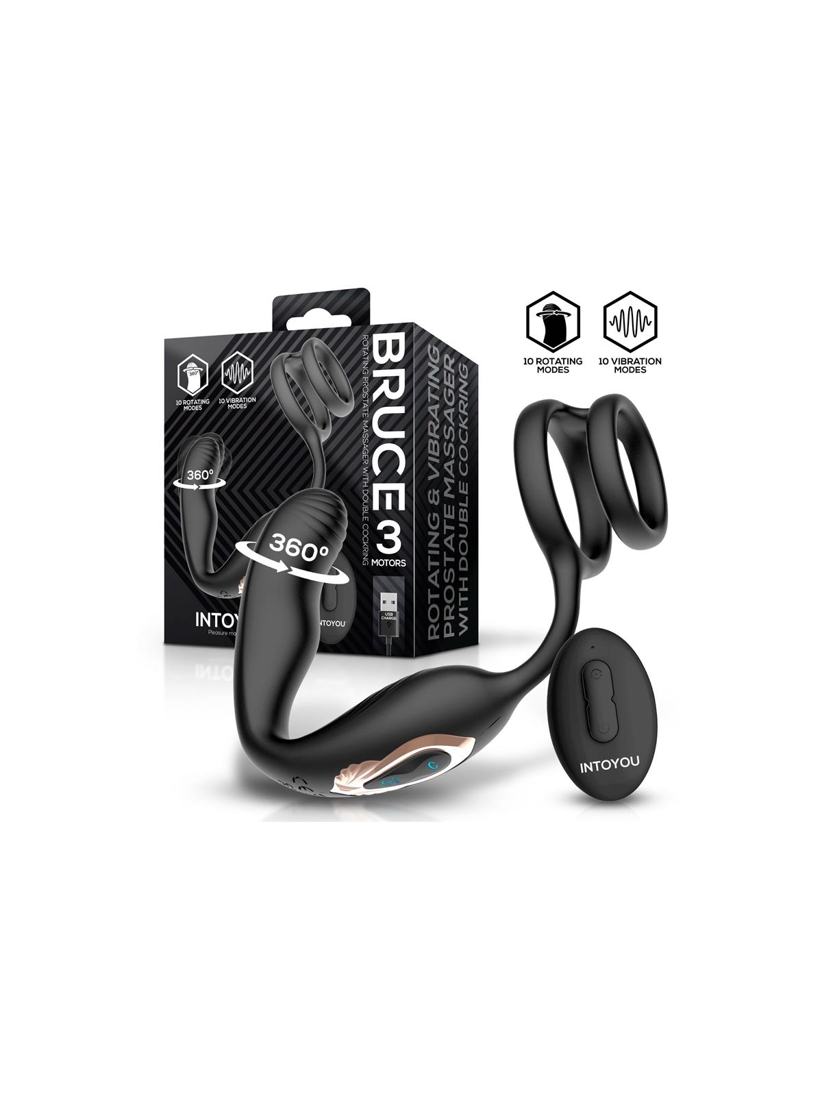 Bruce Masajeador Prostatico 360º y Doble Anillo con Vibracion