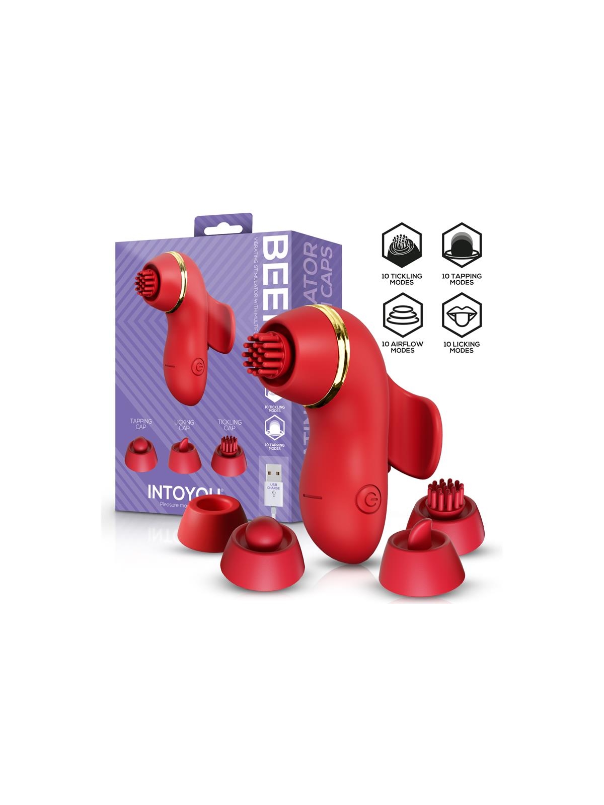 Beeny Estimulador con 4 Cabezales Succion Tapping Tickling y Licking